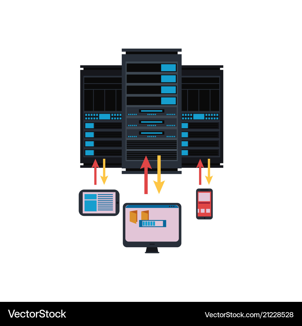 Server room and connection with computer vector image