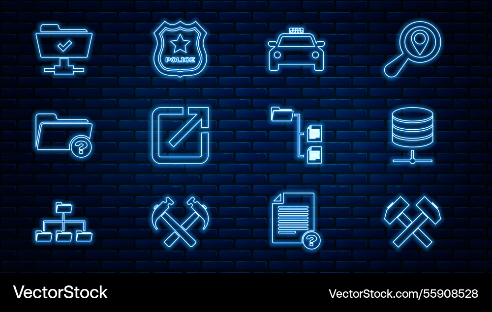 Set line two crossed hammers server data web Set line two crossed hammers server data web vector image