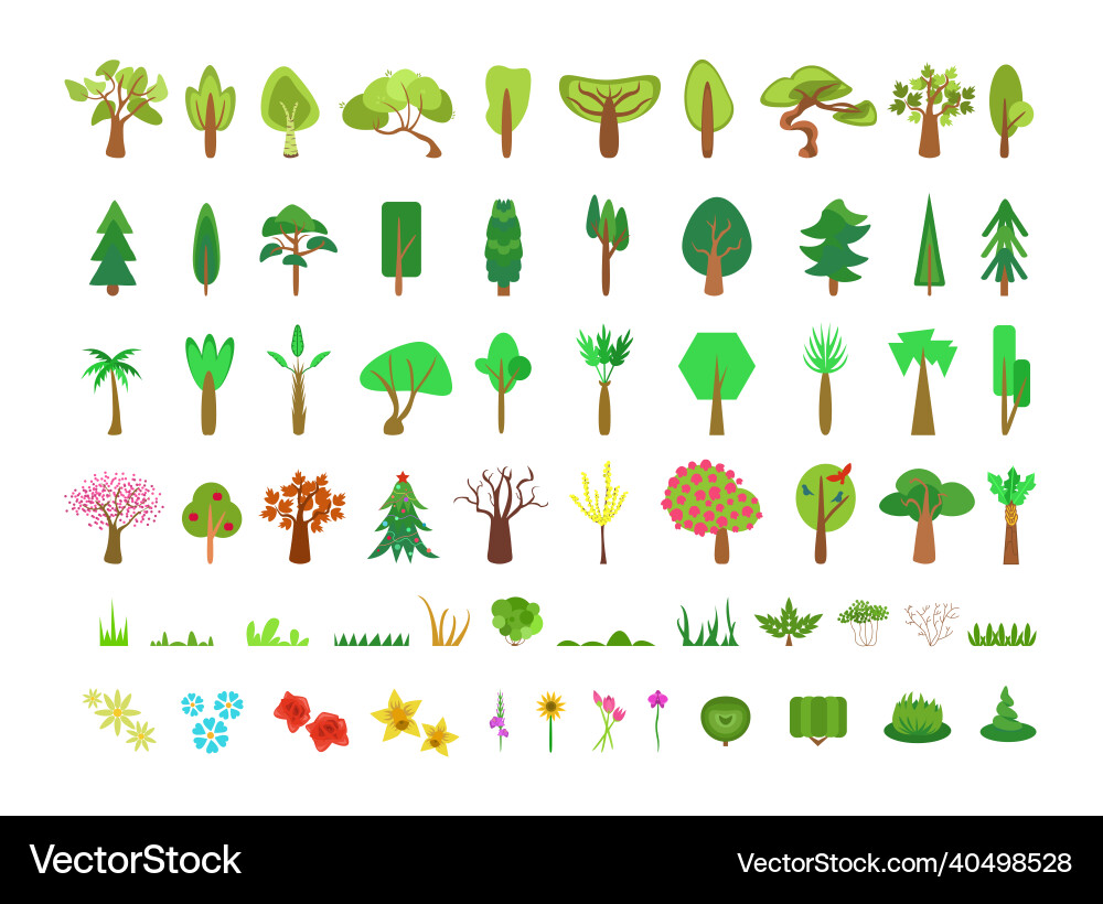 Trees bushes and flowers Trees bushes and flowers vector image