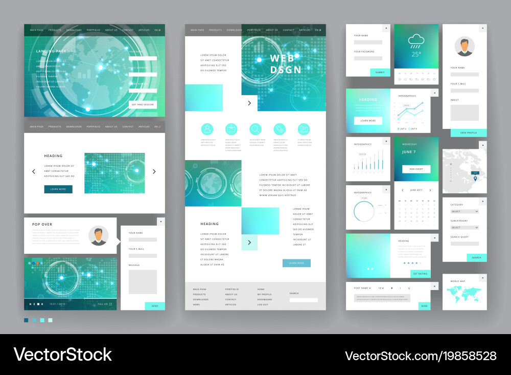 Website template design with interface elements Vector Image