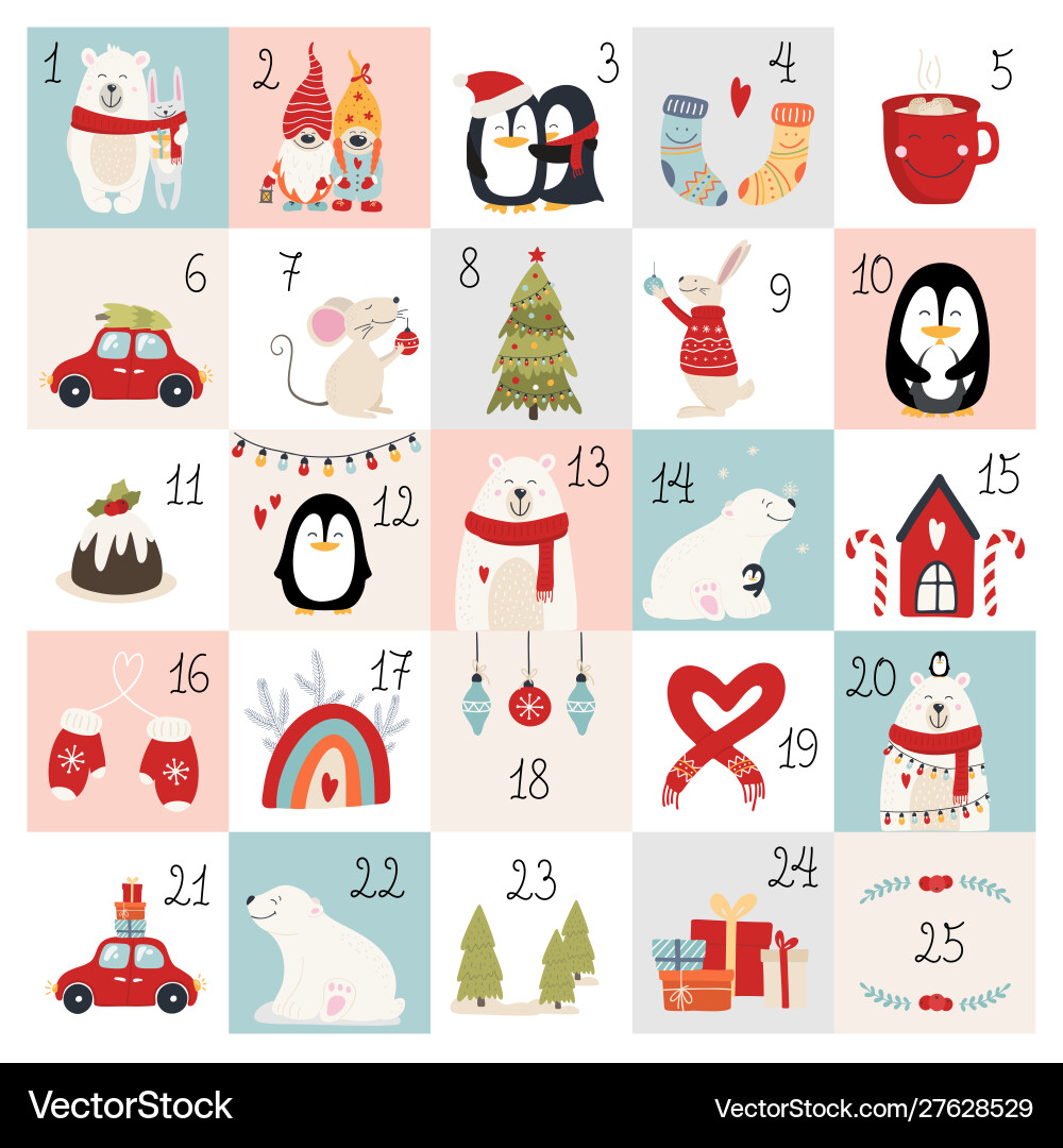 Christmas Advent Calendar - Festive Countdown Vector Image