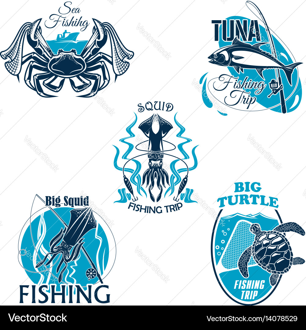 Fishing Club & Seafood Badges Vector Image