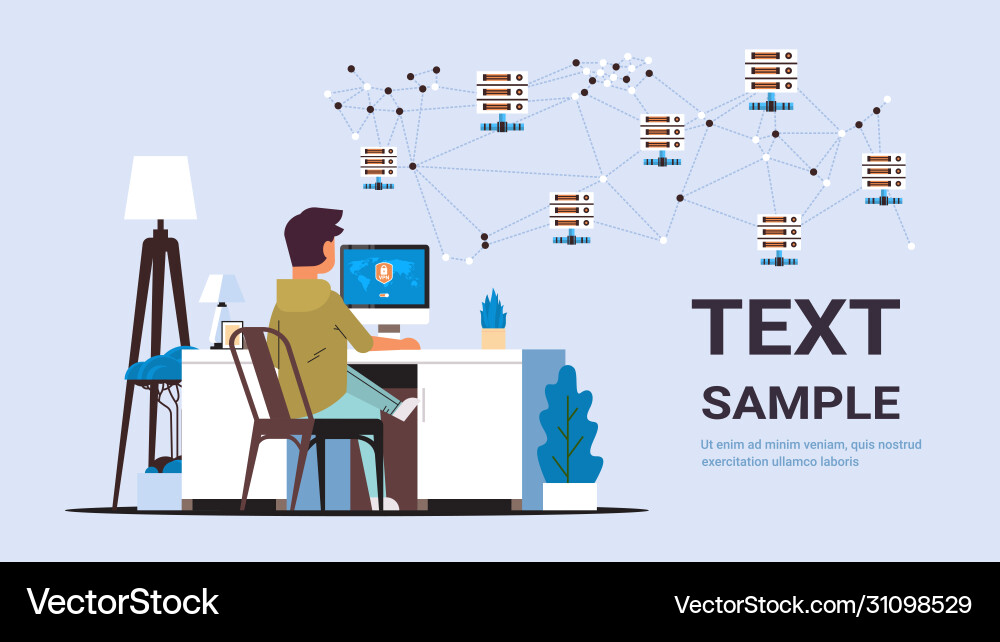 Man Using VPN for Secure Connection vector image