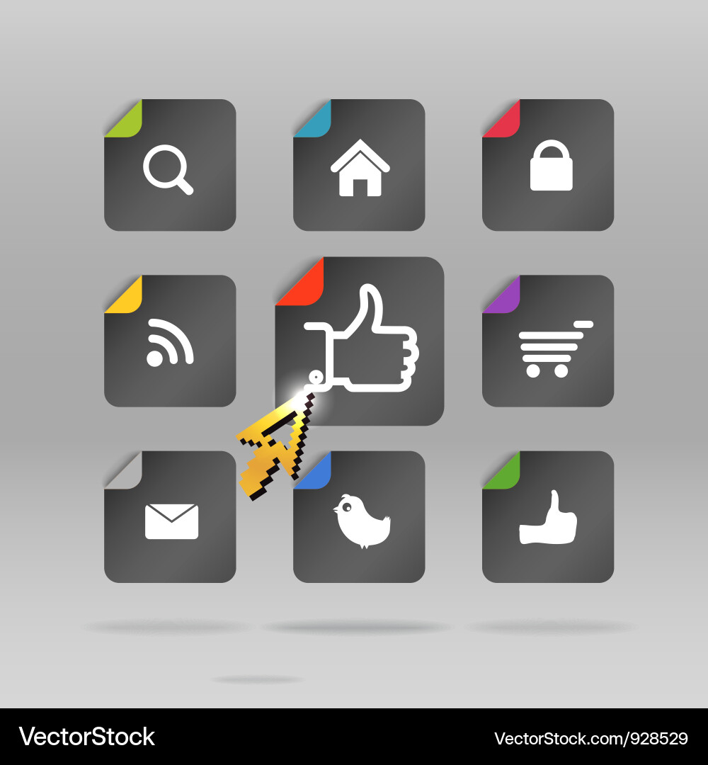 Social Media Paper Buttons with Arrow Vector Image