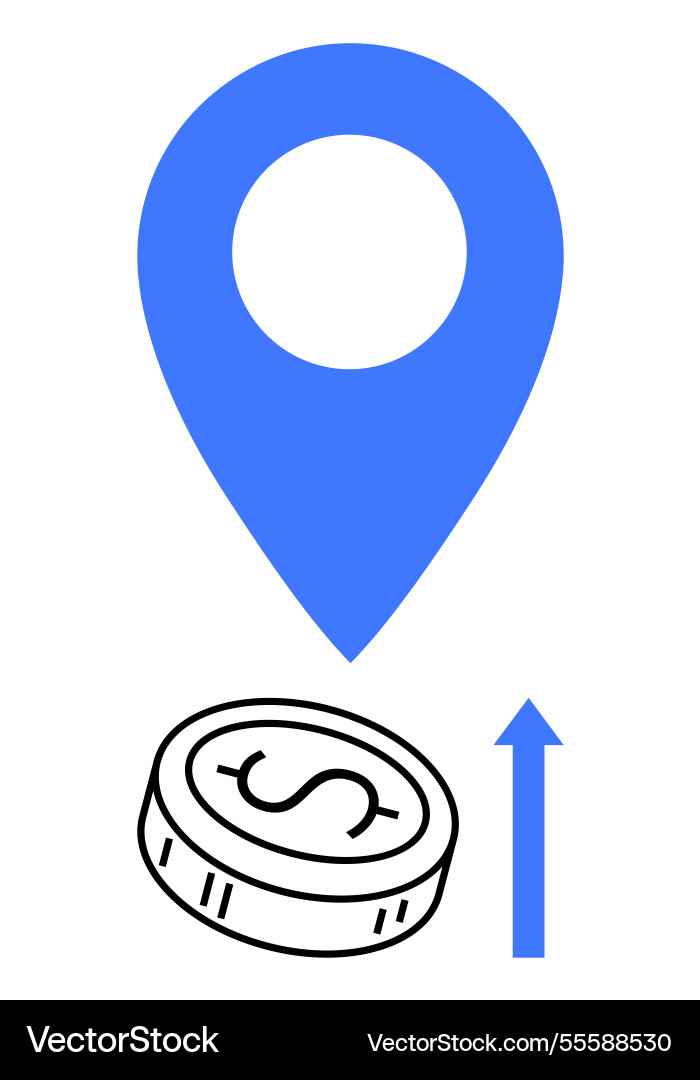 Geolocation marker with coin and upward arrow Vector Image