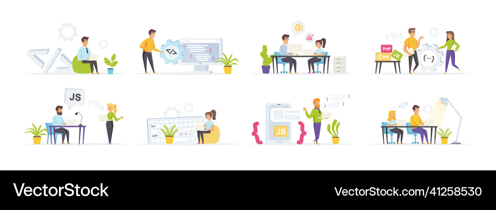 Software development set with people characters Vector Image