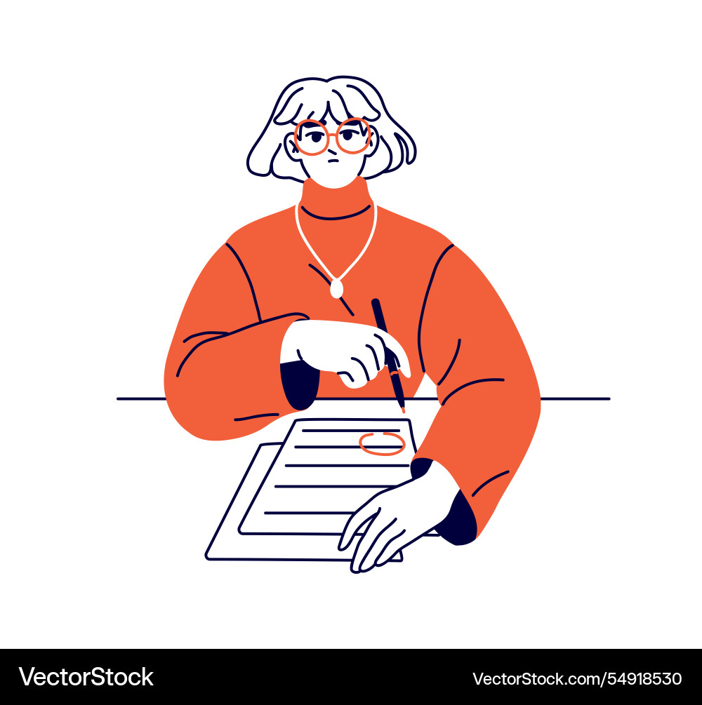 Young teacher checks tests homework gives grades Vector Image