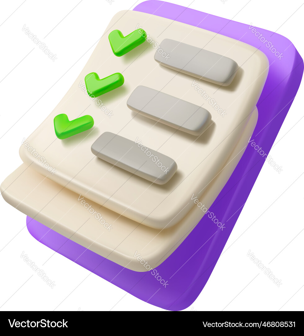 3d icon list with checkmark 3d icon list with checkmark vector image