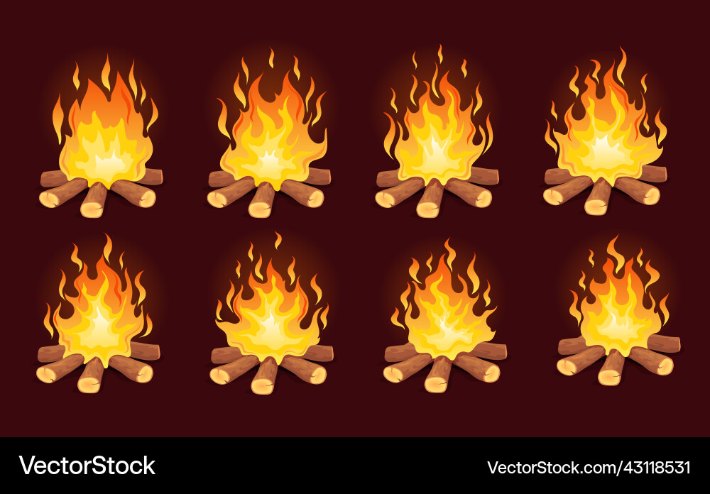Bonfire animation loop animated fire game Bonfire animation loop animated fire game vector image