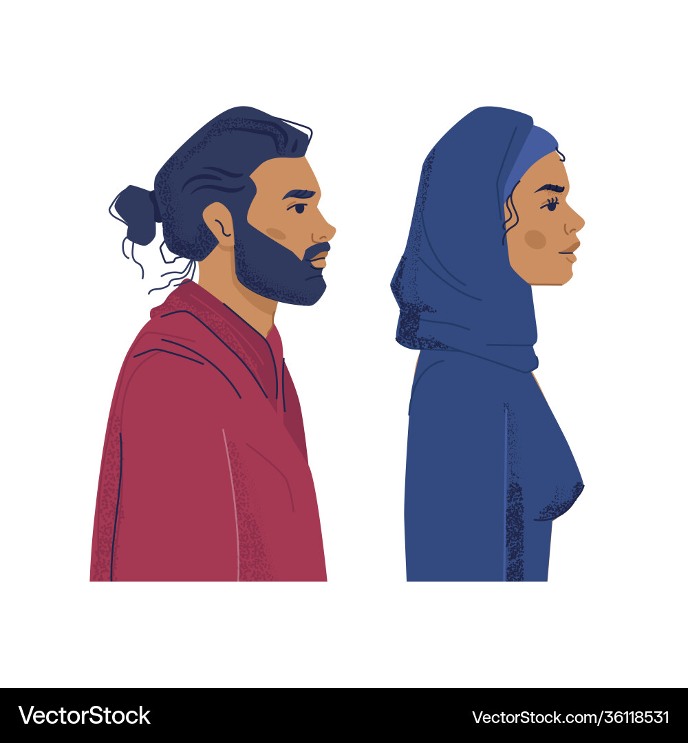 Diverse people muslim man and woman profiles vector image