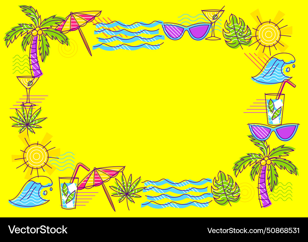 Frame with summer items stylized beach objects Frame with summer items stylized beach objects vector image