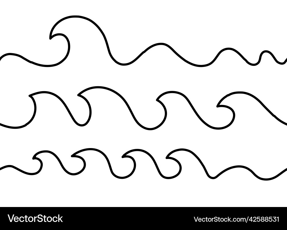 Line drawing seamless wave single draw sea Line drawing seamless wave single draw sea vector image