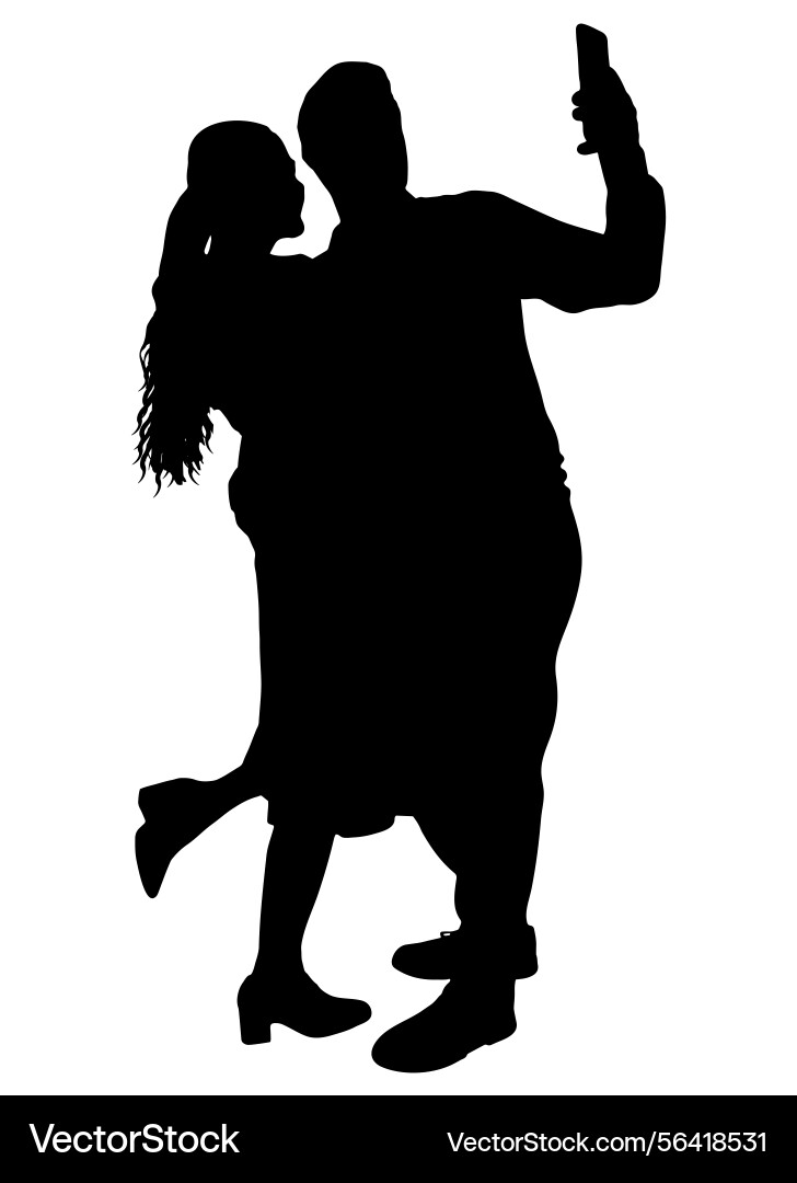 Man and woman make selfies on phone silhouette Man and woman make selfies on phone silhouette Vector Image