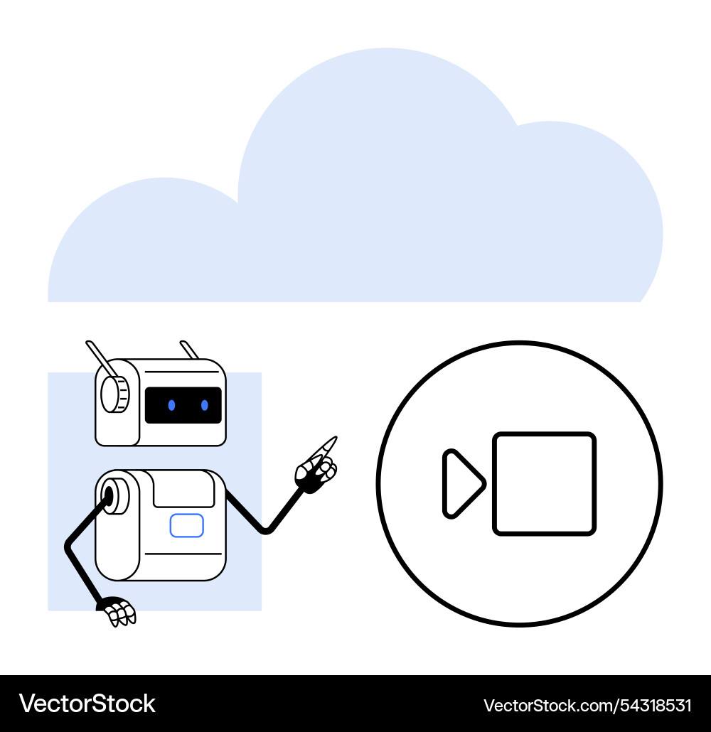 Robotic assistant indicating cloud computing Robotic assistant indicating cloud computing vector image