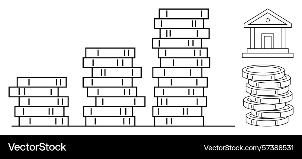 Stacks of coins gradually increasing in height Stacks of coins gradually increasing in height Vector Image