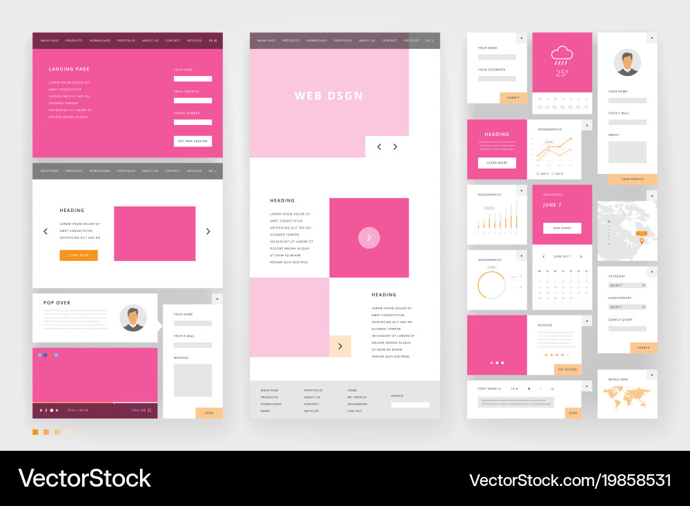 Website template design with interface elements vector image