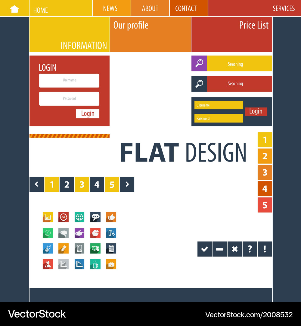 Flat web design elements buttons icons templates Vector Image
