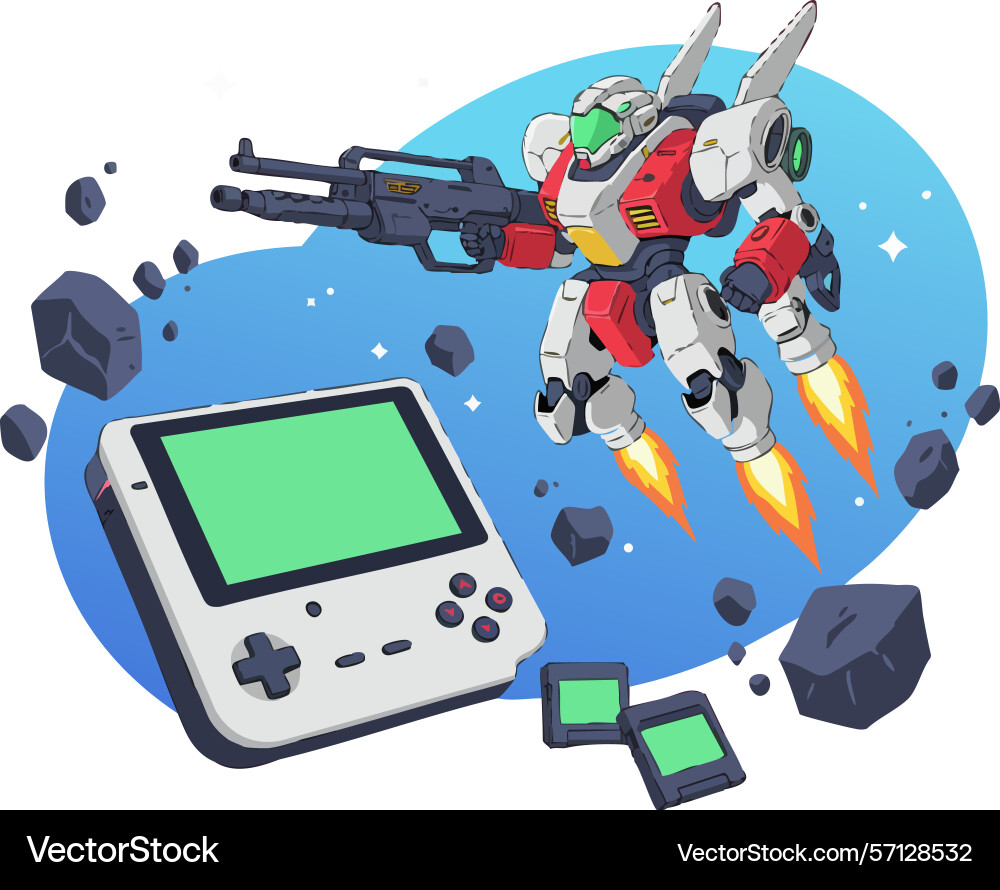 Futuristic robot shooting with retro handheld Vector Image