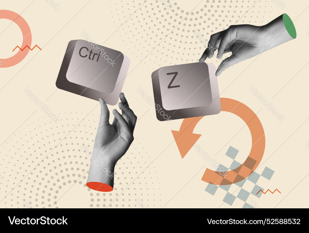 Undo shortcut ctrl z keyboard keys and hands Undo shortcut ctrl z keyboard keys and hands vector image