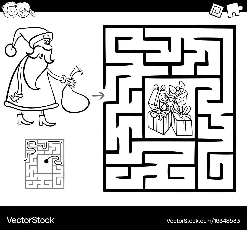Maze activity game with santa claus vector image