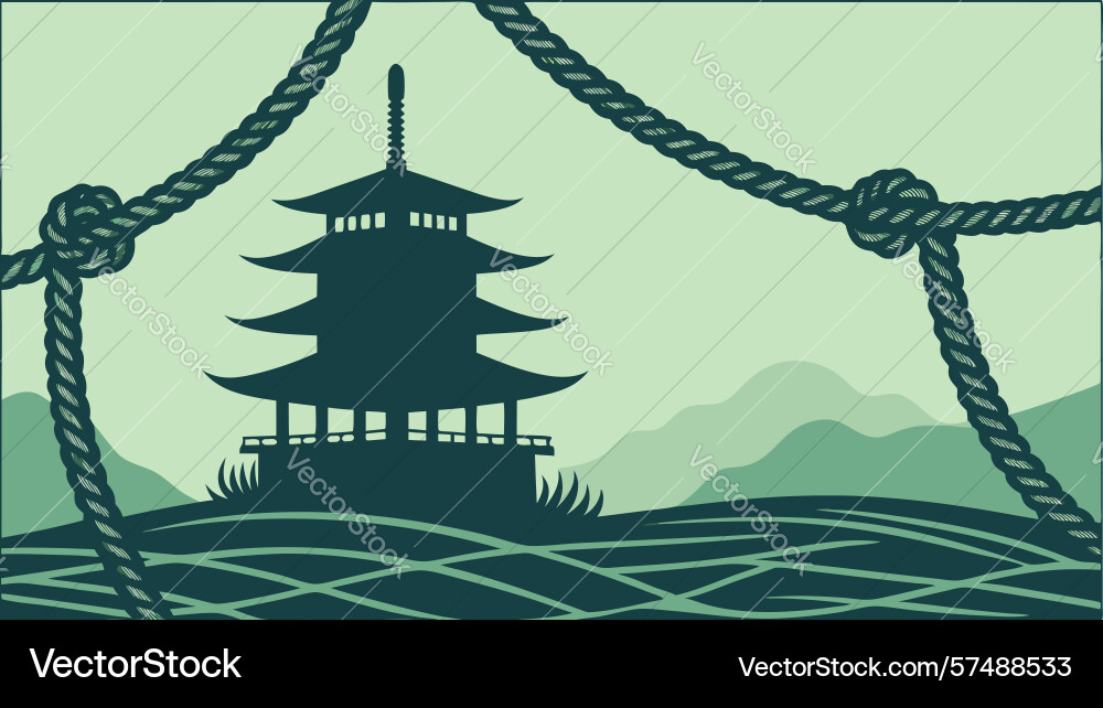 Pagoda through a hexagonal archway design Vector Image