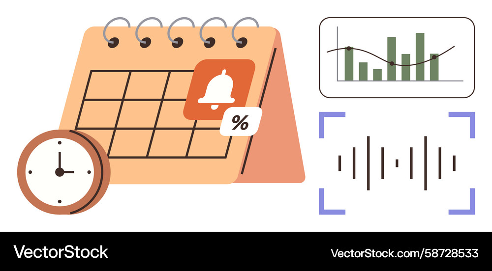 Time management and analytics with calendar clock Time management and analytics with calendar clock Vector Image
