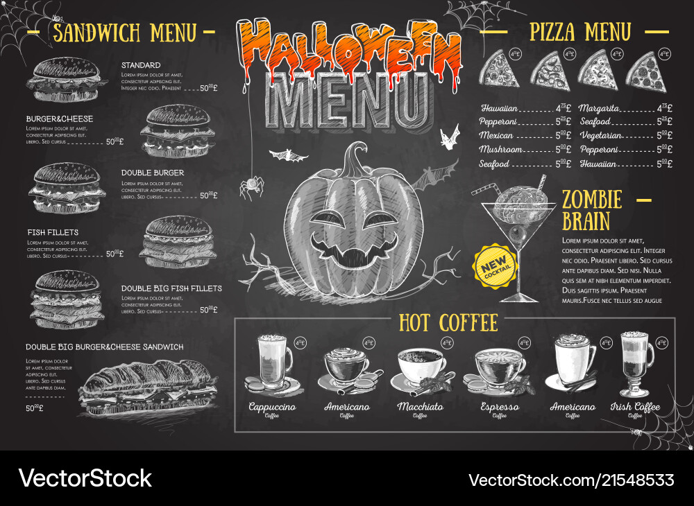 Vintage chalk drawing halloween menu design Vintage chalk drawing halloween menu design vector image