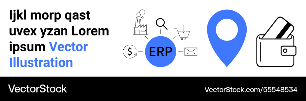 Erp and digital wallet icons with text blocks Erp and digital wallet icons with text blocks vector image