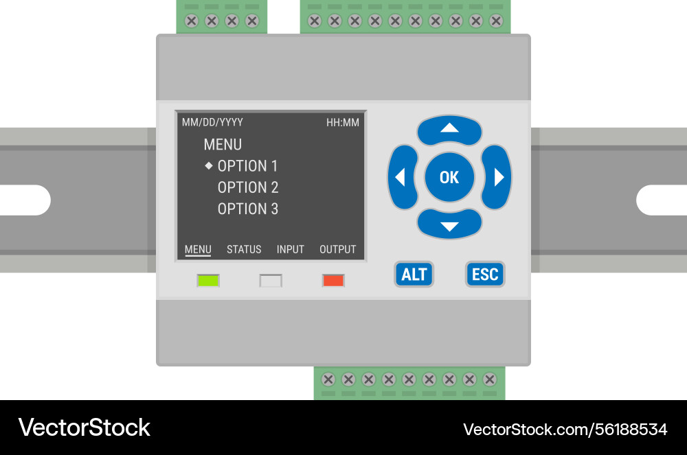 Programmable logic controller mounted on din rail Programmable logic controller mounted on din rail vector image