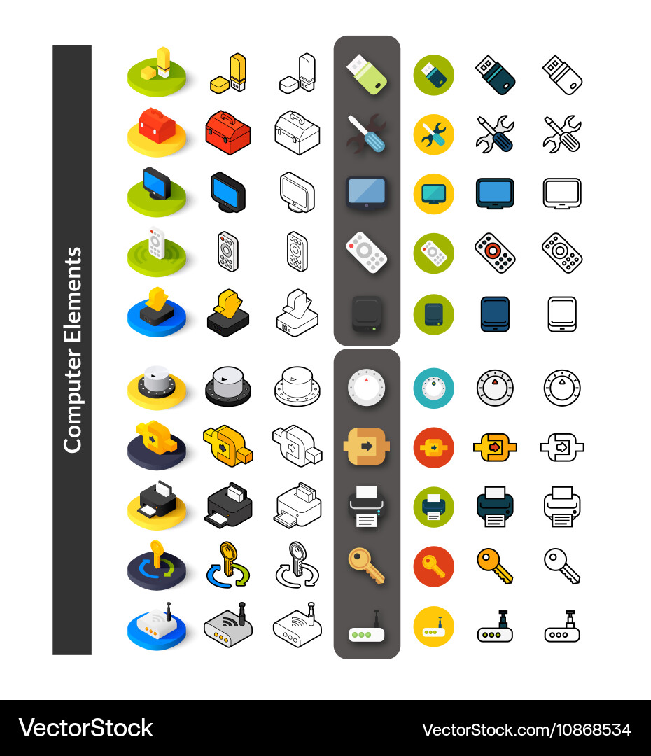 Set of icons in different style - isometric flat vector image