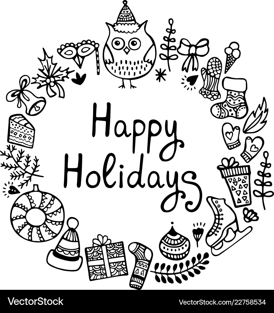Winter Wreath Festive Doodle vector image