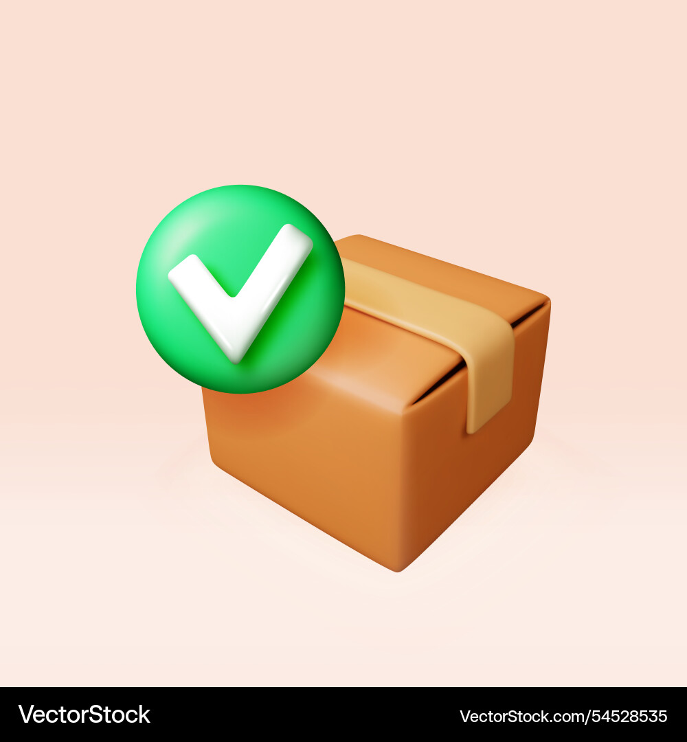 3d closed delivery box with checkmark 3d closed delivery box with checkmark vector image