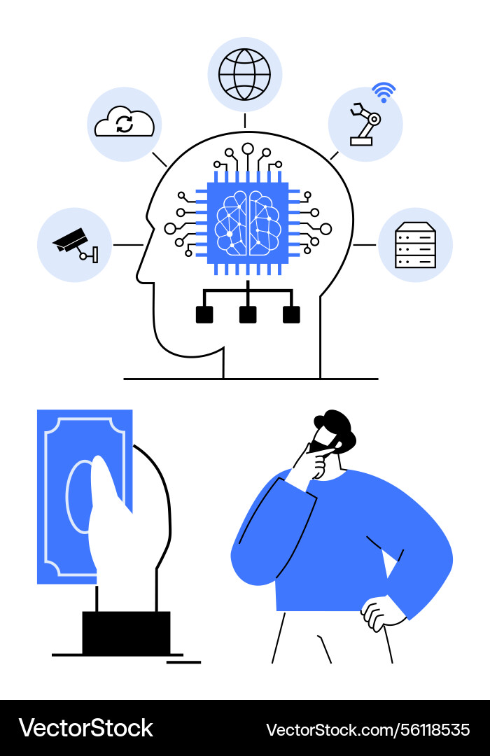 Artificial intelligence integration in decision Artificial intelligence integration in decision vector image