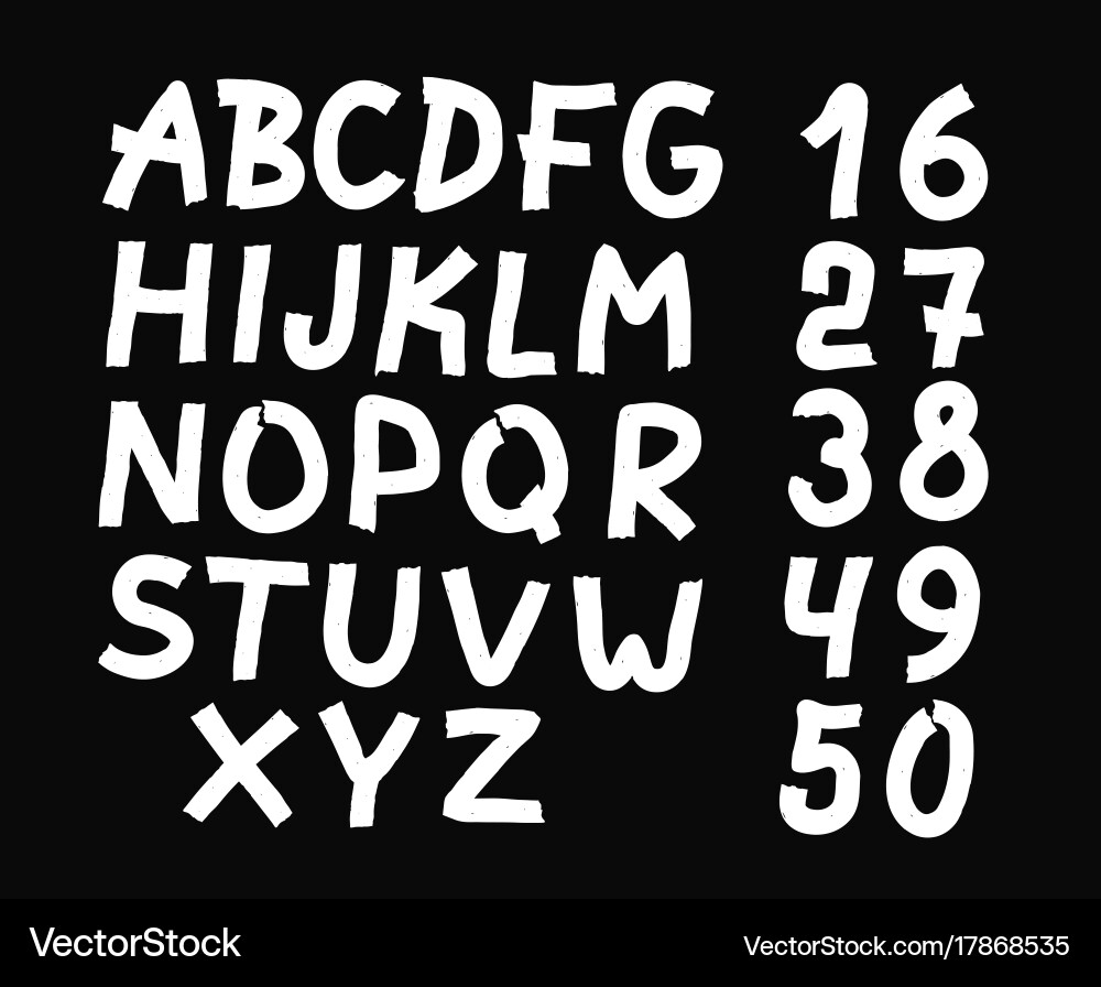Drawn letters and numbers font bold vector image
