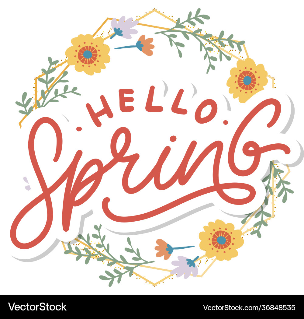 Hello spring flowers text background frame vector image
