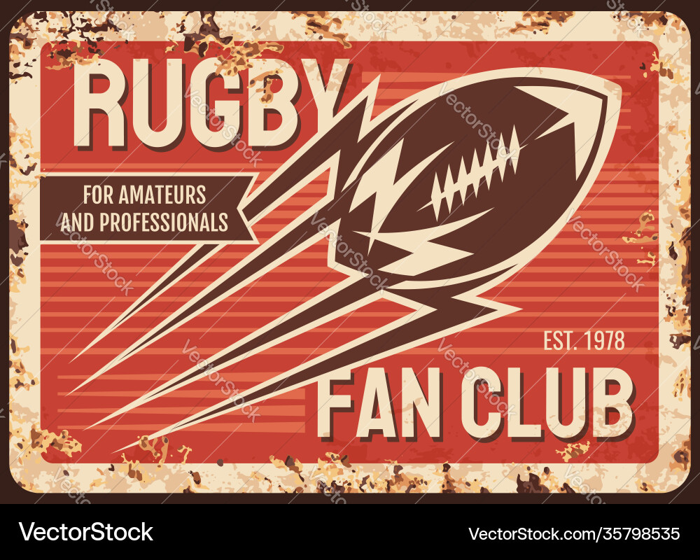 Rugby club metal plate rusty american football Rugby club metal plate rusty american football vector image