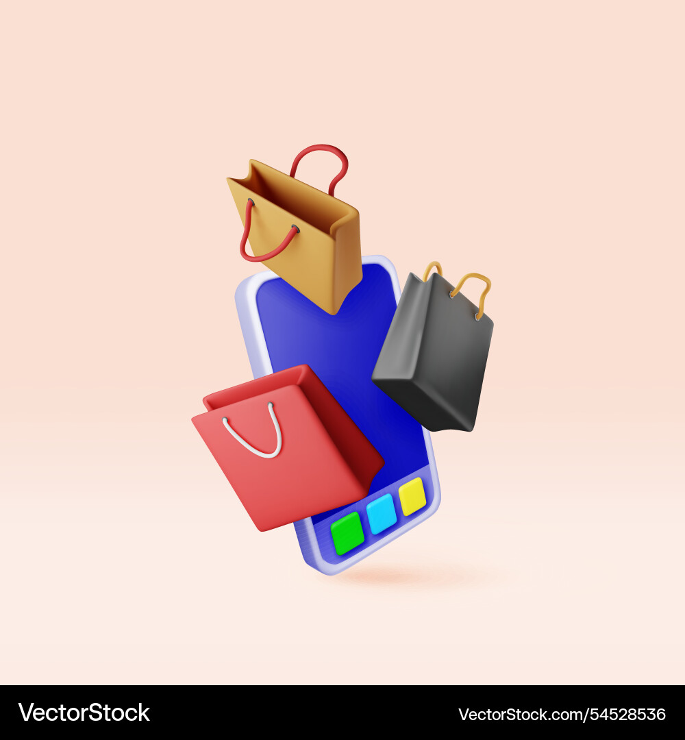 3d smartphone with shopping bag 3d smartphone with shopping bag vector image