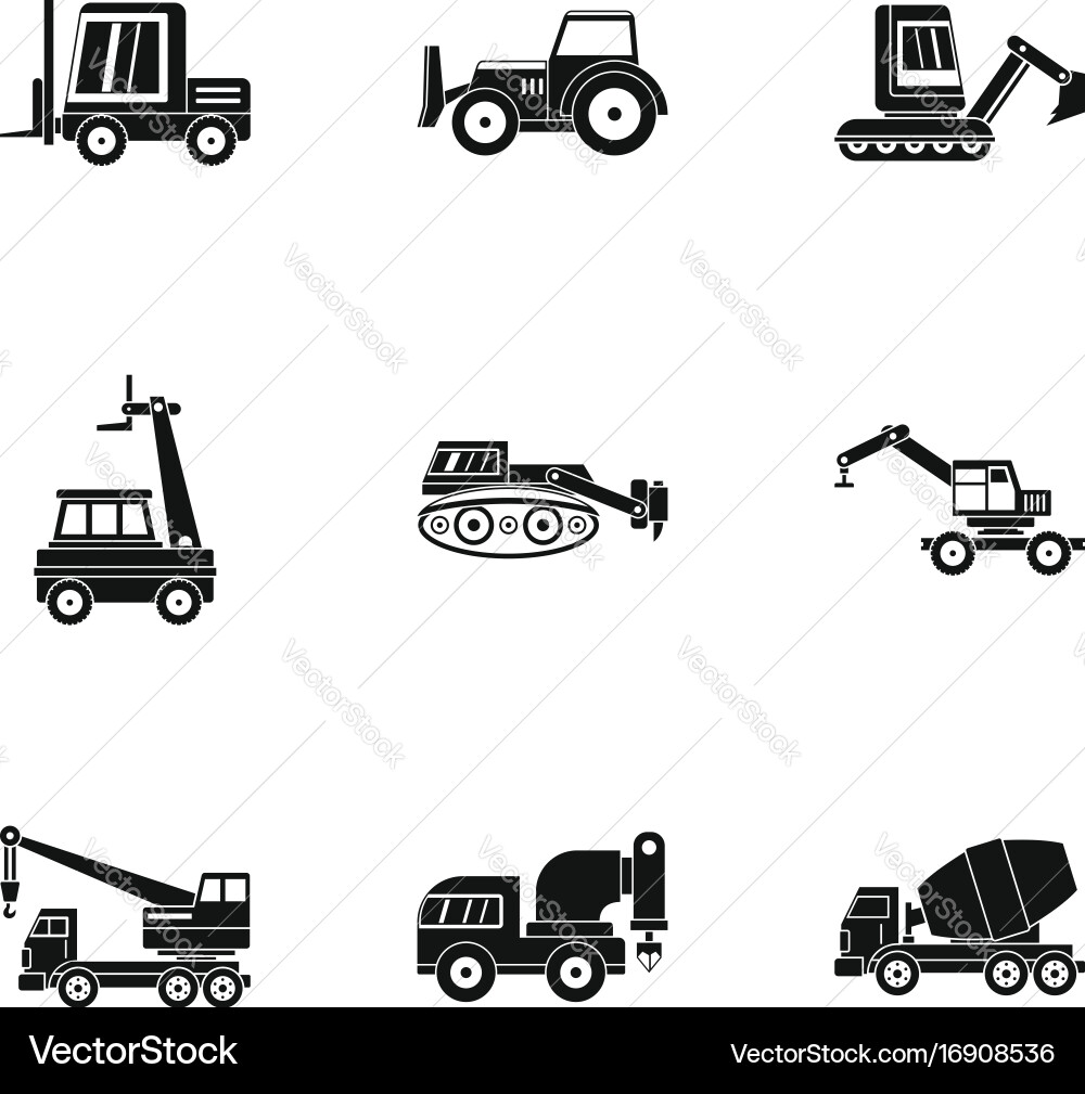 Building vehicle icon set simple style Vector Image