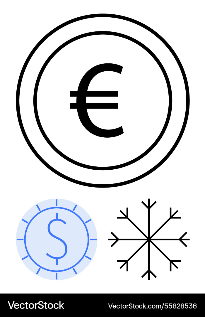 Currency and snowflake symbols representing Currency and snowflake symbols representing vector image