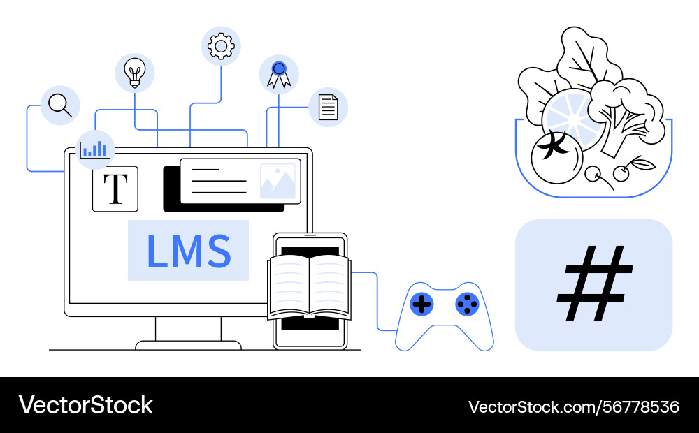 E-learning system with game controller open book E-learning system with game controller open book vector image