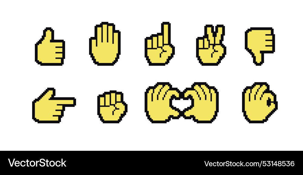 Hand cursor pixel art set gesture collection Hand cursor pixel art set gesture collection vector image