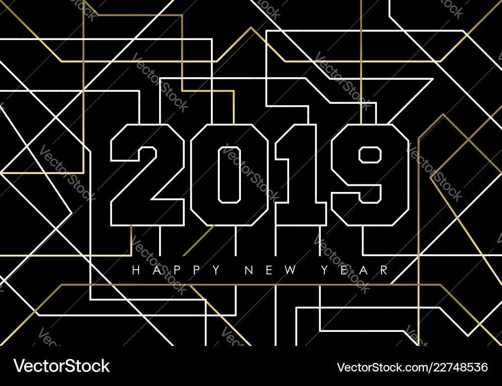 Happy new year abstract 2019 gold deco outline Happy new year abstract 2019 gold deco outline vector image
