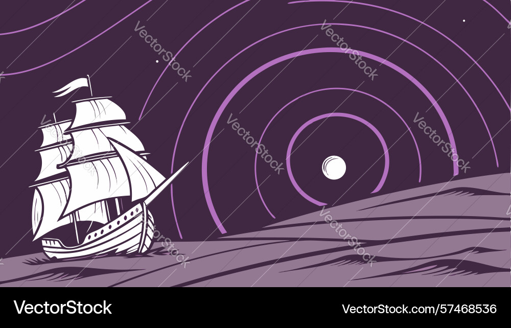 Sailing ship with abstract concentric circles Vector Image