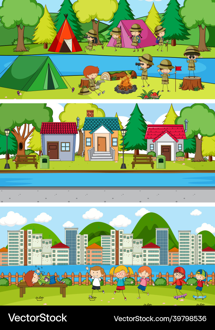 Set of different horizontal scenes background Set of different horizontal scenes background vector image