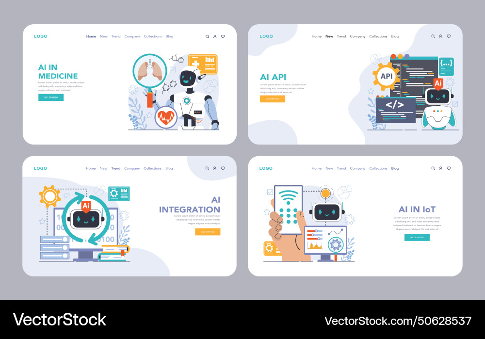 Ai integration web or landing set artificial Ai integration web or landing set artificial Vector Image