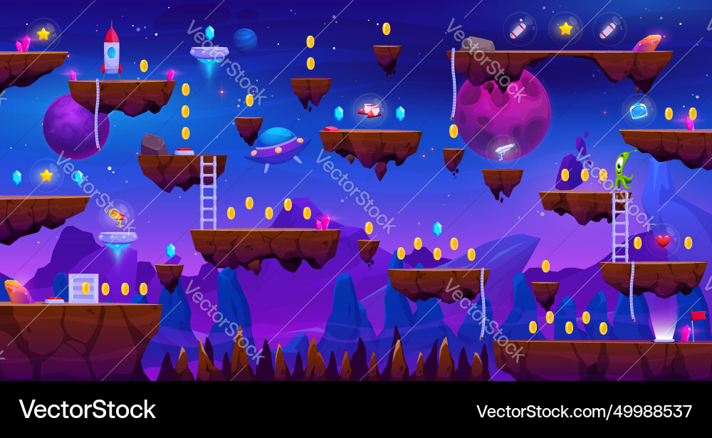 Arcade dark space planet game level map interface Arcade dark space planet game level map interface vector image