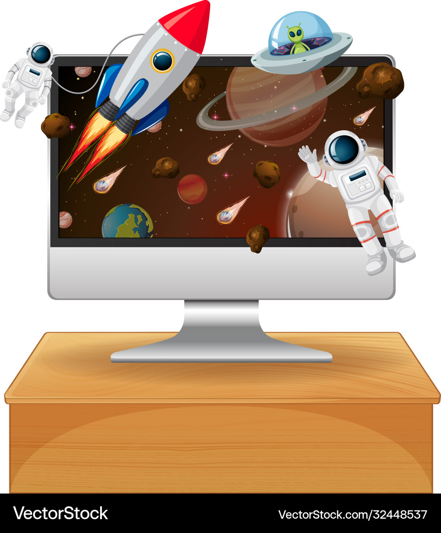 Computer with space scene Vector Image
