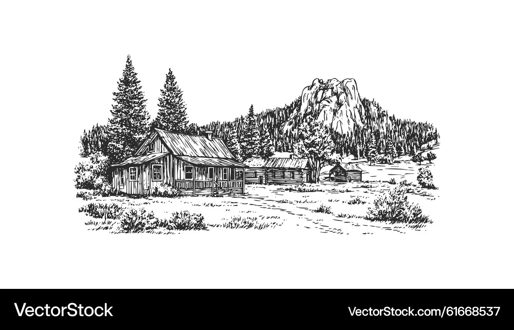 Log Vector Rustic Line Rustic Log Cabins in Mountain Landscape – Royalty-Free Vector | VectorStock