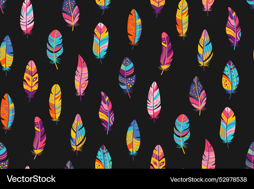 Bird feathers seamless pattern bohemian feather Bird feathers seamless pattern bohemian feather vector image