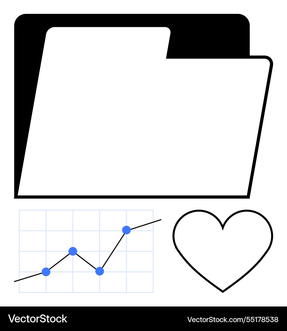 Folder icon with line graph and heart Folder icon with line graph and heart vector image